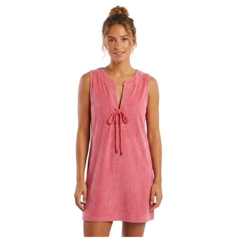 Liz Claiborne Swimsuit Coverup Womens Large Pink Terry Sleeveless Henley Chemise